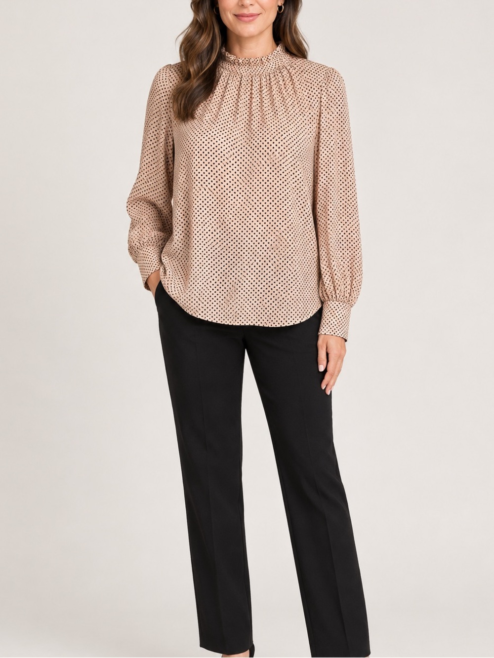 Adrianna Papell Polka Dot Long Sleeve Blouse